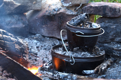 cooking with cast iron on pit fire